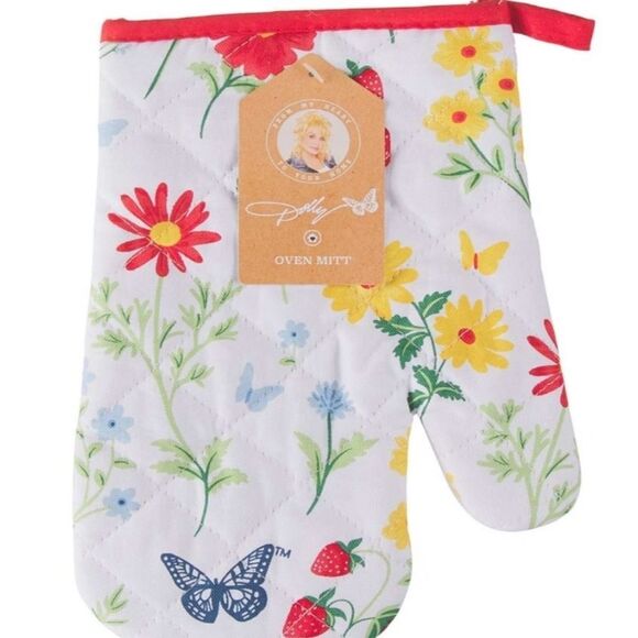 Dolly Parton Floral Strawberries Oven Mitt & Glass Jar Set - Picture 7 of 13